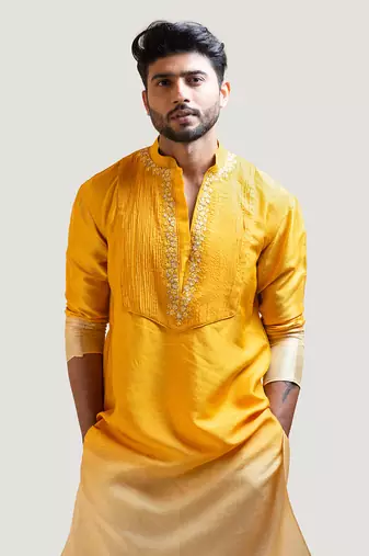 Yellow Ombre Embroidered Kurta Set