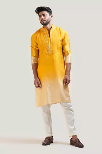 Yellow Ombre Embroidered Kurta Set