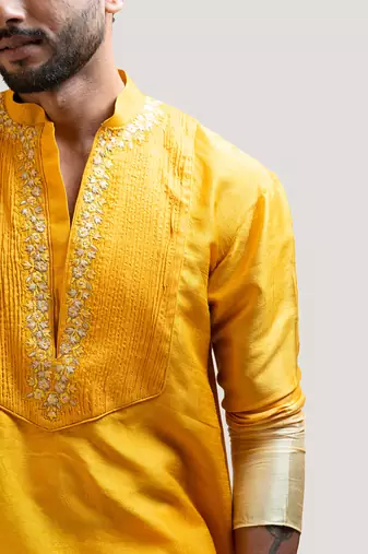 Yellow Ombre Embroidered Kurta Set