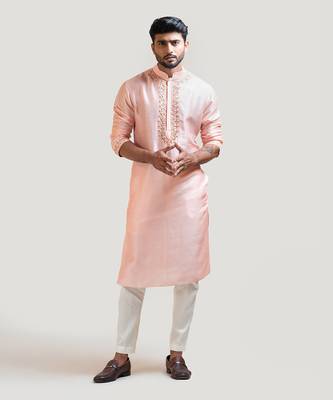 Peach Hand Embroidered Silk Kurta Set 1