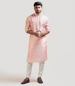 Peach Hand Embroidered Silk Kurta Set
