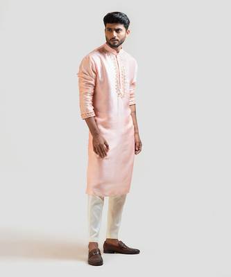 Peach Hand Embroidered Silk Kurta Set 2