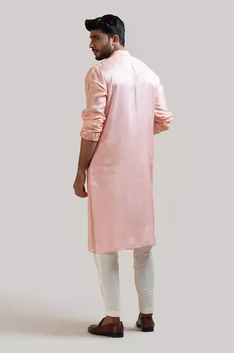 Peach Hand Embroidered Silk Kurta Set