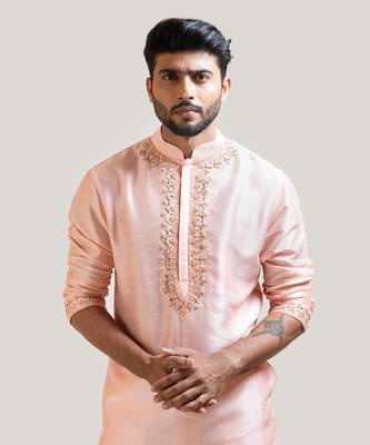 Peach Hand Embroidered Silk Kurta Set 4