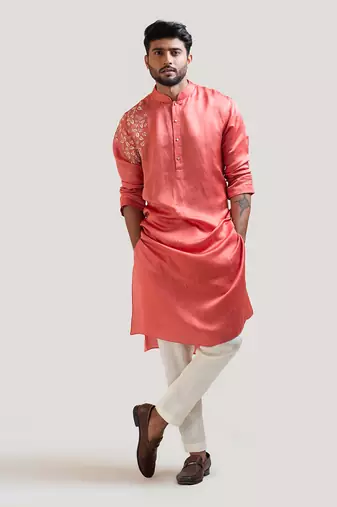 Rust Red Embroidered Kurta Set