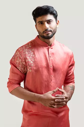 Rust Red Embroidered Kurta Set