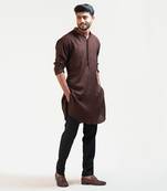 Brown Embroidered Khadi Kurta Set