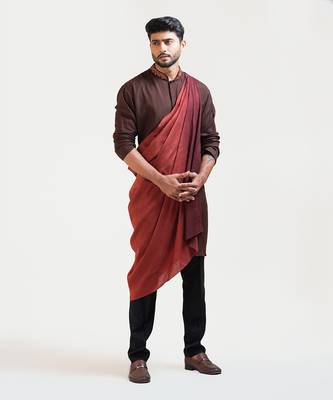 Brown Embroidered Khadi Kurta Set 1