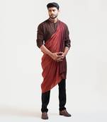 Brown Embroidered Khadi Kurta Set