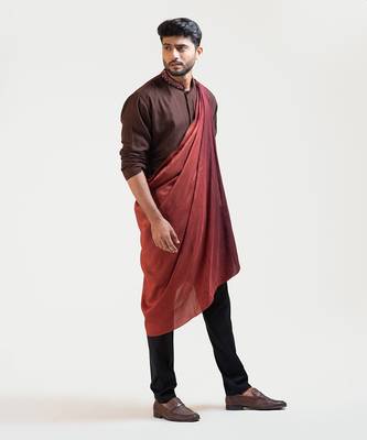 Brown Embroidered Khadi Kurta Set 2