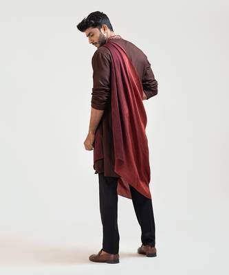 Brown Embroidered Khadi Kurta Set 4