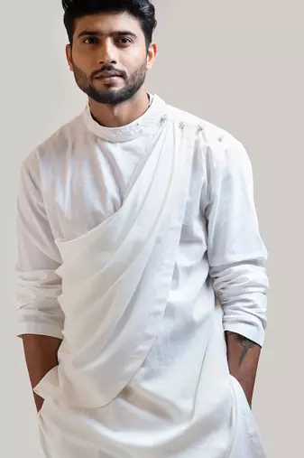 Ivory Draped Kurta Set