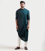 Green Silk Draped Kurta Set