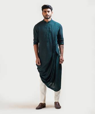 Green Silk Draped Kurta Set 2