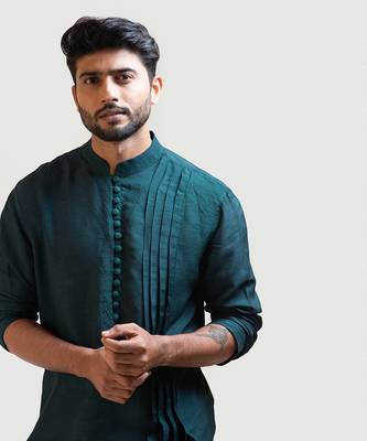 Green Silk Draped Kurta Set 3