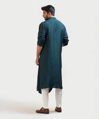 Green Silk Draped Kurta Set 4