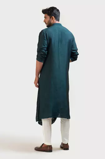 Green Silk Draped Kurta Set