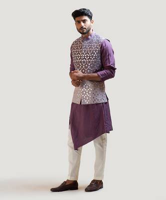 Plum Asymmetrical Nehru Set 1