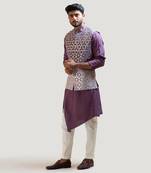 Plum Asymmetrical Nehru Set