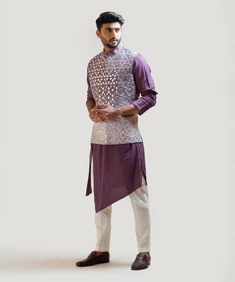 Plum Asymmetrical Nehru Set 2