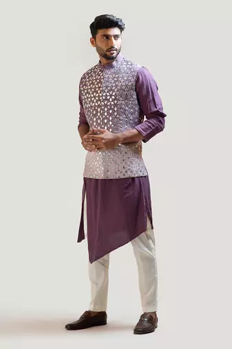 Plum Asymmetrical Nehru Set