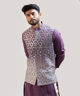 Plum Asymmetrical Nehru Set 3