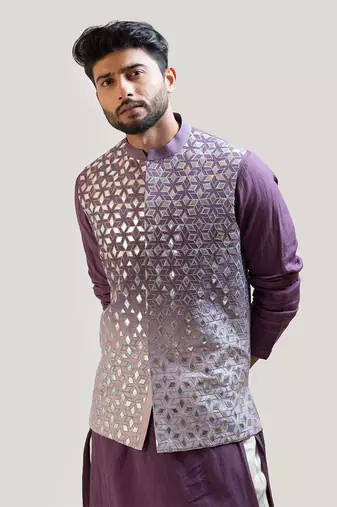 Plum Asymmetrical Nehru Set