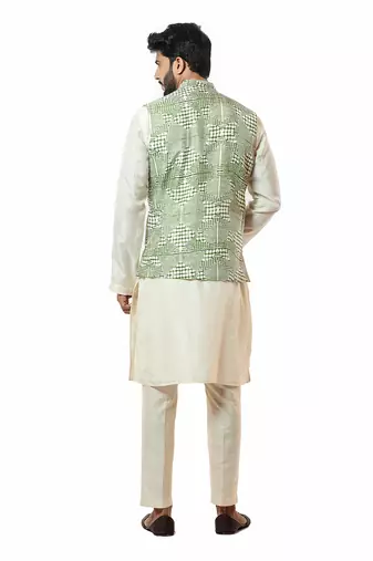 Forest Green Printed Nehru Jacket