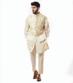 Soft Cream Embroidered Nehru Jacket