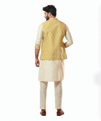 Mustard Yellow Printed Nehru Jaket 3