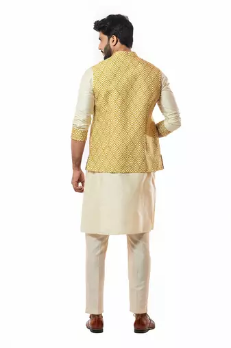 Mustard Yellow Printed Nehru Jaket