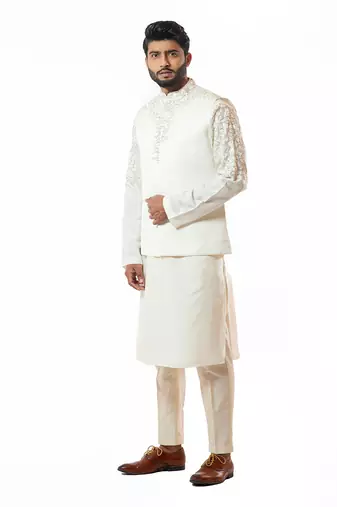 Ivory Embroidered Nehru Jacket