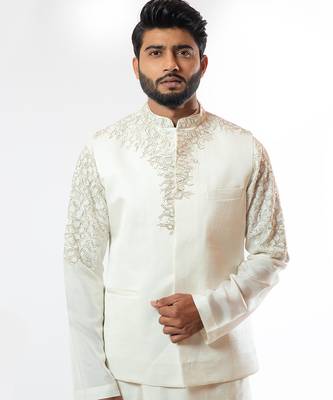 Ivory Embroidered Nehru Jacket 4