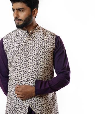Ivory Printed Nehru Jacket 2