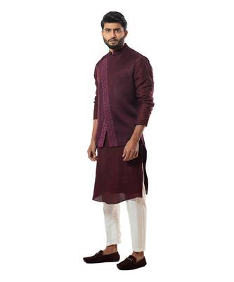 Wine Embroiderd Nehru Jacket 2