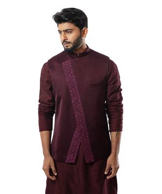 Wine Embroiderd Nehru Jacket 4