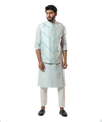 Ice Blue Embellished Nehru Jacket 1