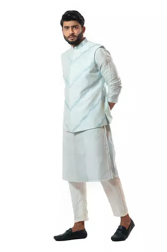 Ice Blue Embellished Nehru Jacket