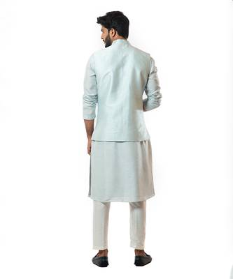 Ice Blue Embellished Nehru Jacket 3
