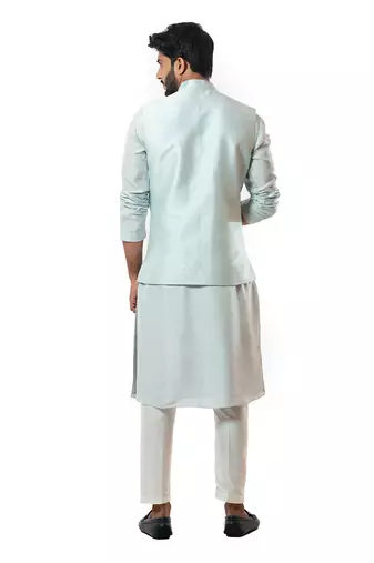 Ice Blue Embellished Nehru Jacket