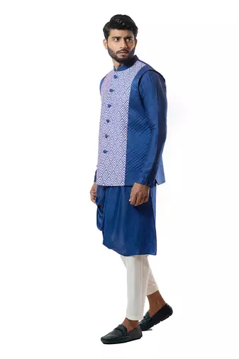 Indigo Blue Digital Printed Nehru Jacket