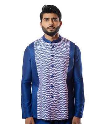 Indigo Blue Digital Printed Nehru Jacket 4