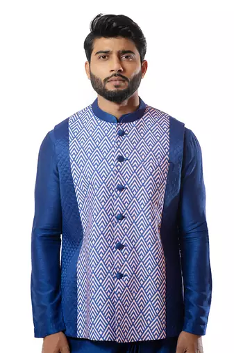 Indigo Blue Digital Printed Nehru Jacket