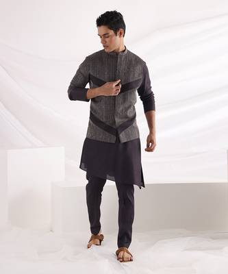 Charcoal Black Archer Nehru Jacket 1