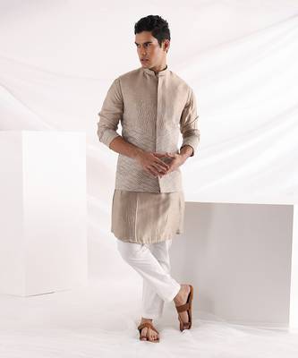 Beige Coastal Nehru Jacket 1
