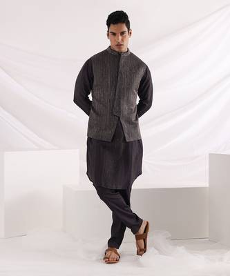 Charcoal Black Deep Sea Nehru Jacket 1