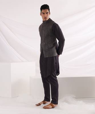 Charcoal Black Deep Sea Nehru Jacket 2