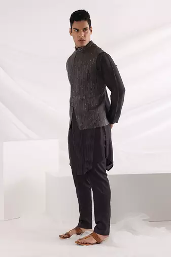 Charcoal Black Deep Sea Nehru Jacket