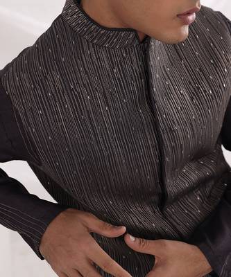 Charcoal Black Deep Sea Nehru Jacket 3