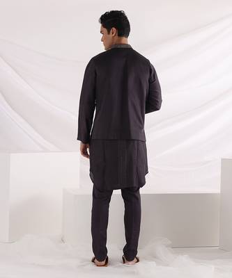 Charcoal Black Deep Sea Nehru Jacket 4